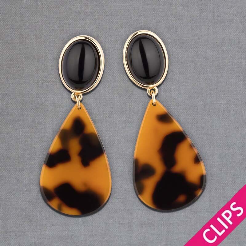Schwarze Ohrclips mit  Tropfen in Schildpatt-Optik von AmuseToi