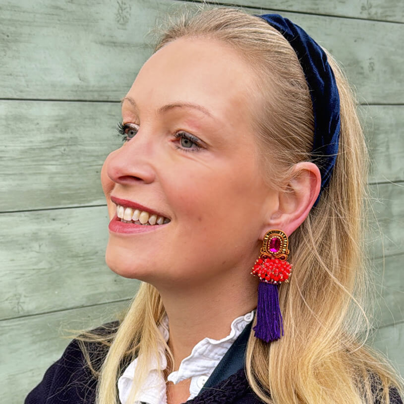 Auffällige Soutache-QuastenOhrringe in Orange, Pink und Violett