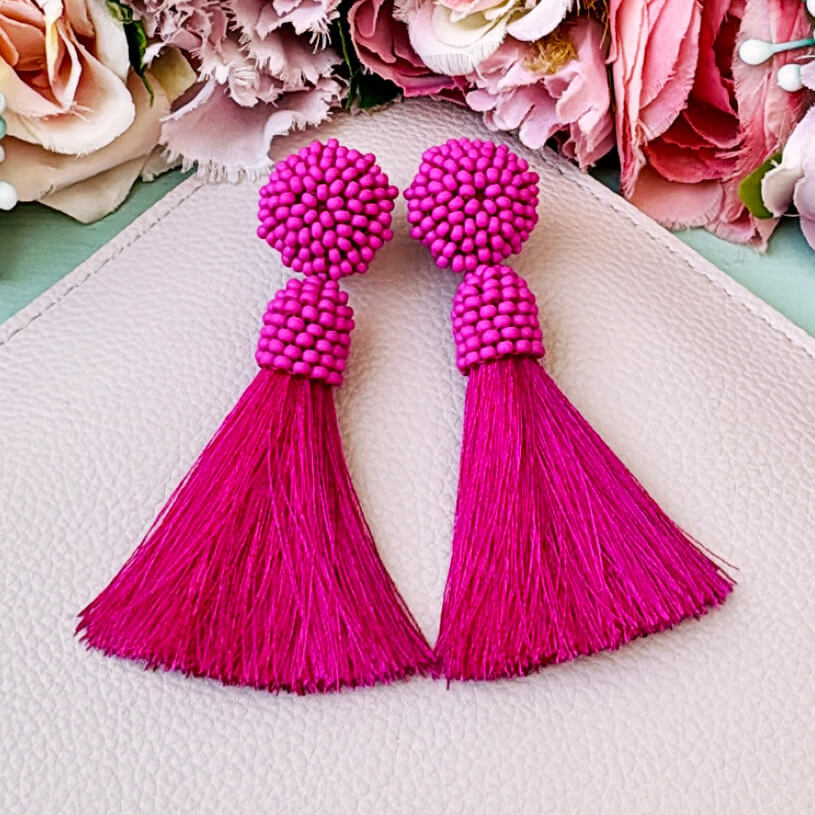 Auffällige Perlen-QuastenOhrringe in Pink