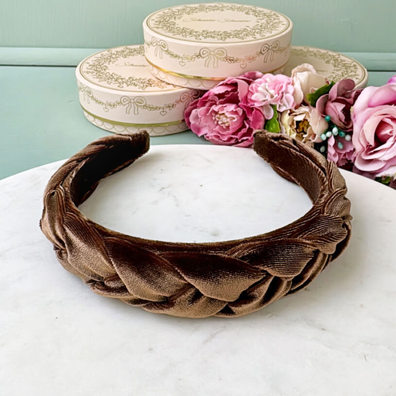 Schmaler geflochtener Samt-Haarreif in Braun