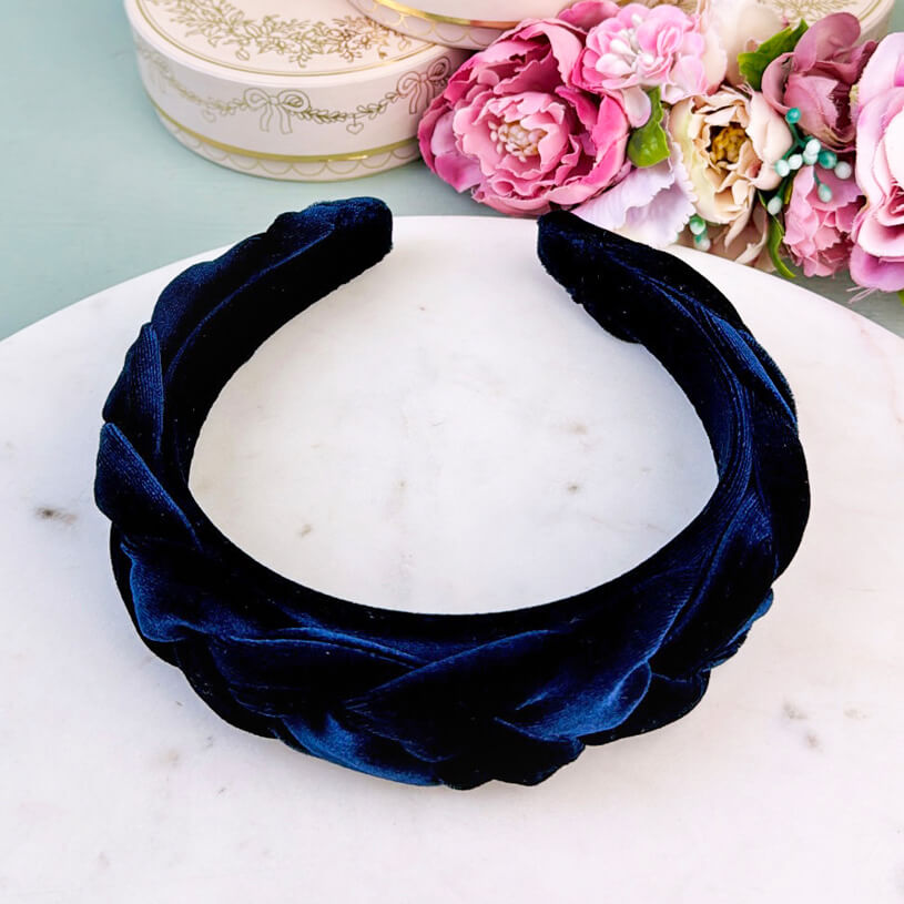 Schmaler geflochtener Samt-Haarreif in Dunkelblau