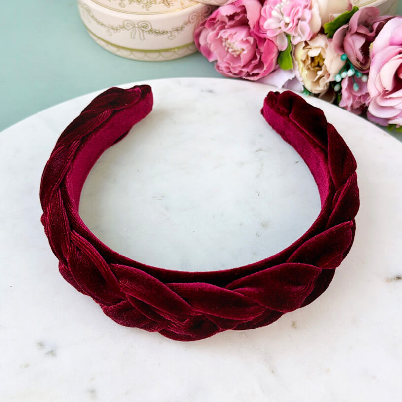 Schmaler geflochtener Samt-Haarreif in Dunkelrot