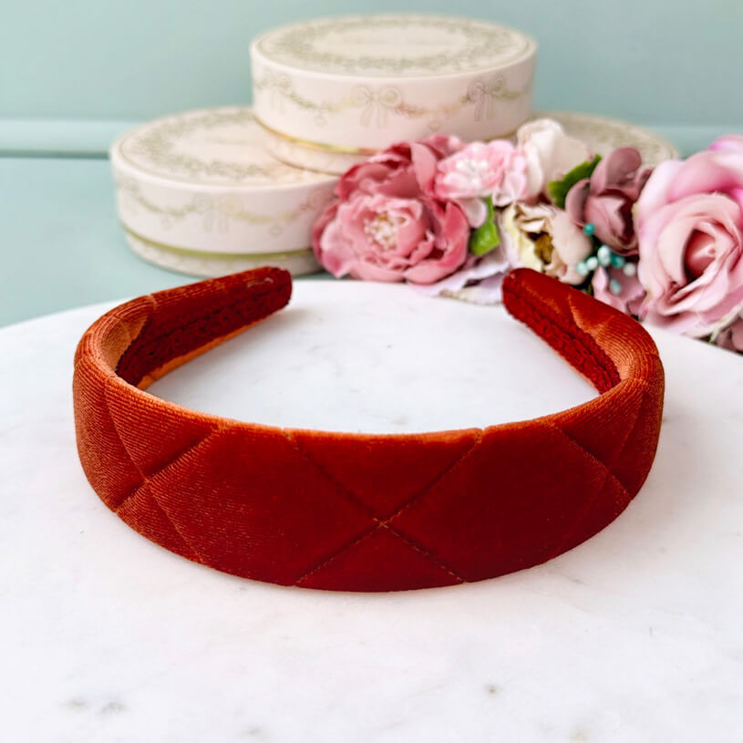 Gesteppter Samt-Haarreif in Orange