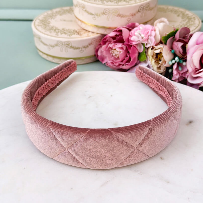Gesteppter Samt-Haarreif in Puderrosa