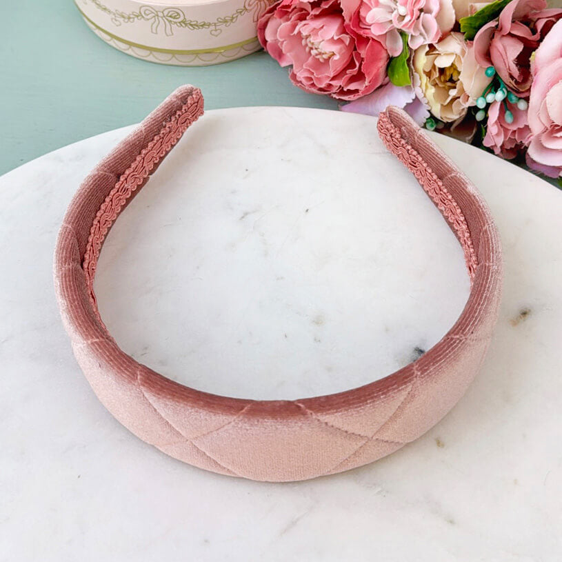 Gesteppter Samt-Haarreif in Puderrosa