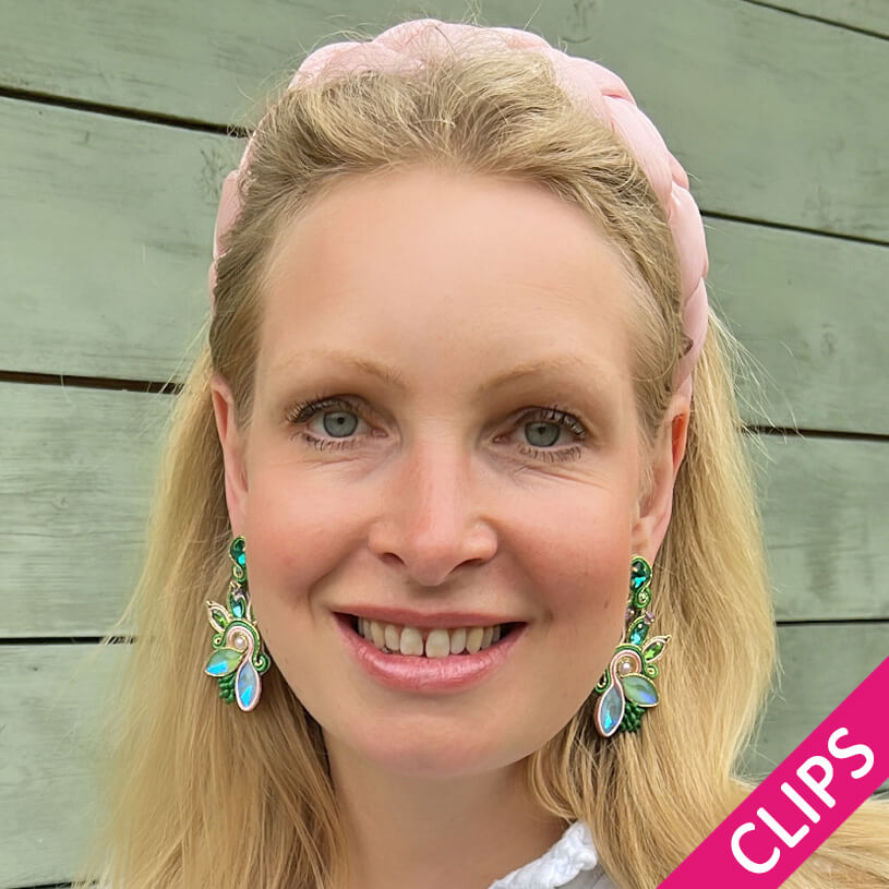 Extravagante Soutache-Ohrclips in Grüntönen