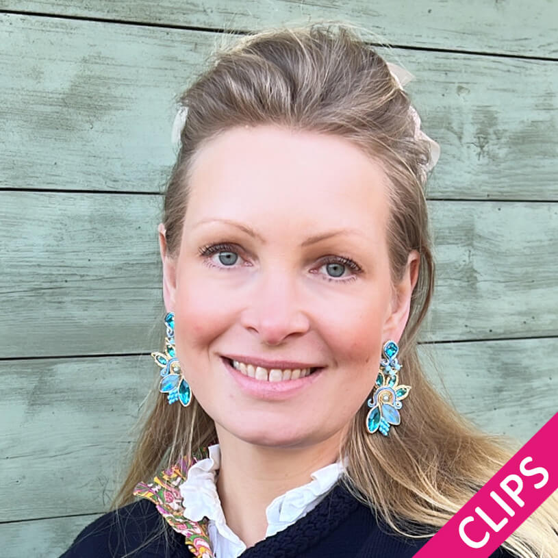 Extravagante Soutache-Ohrclips in Blau und Gold