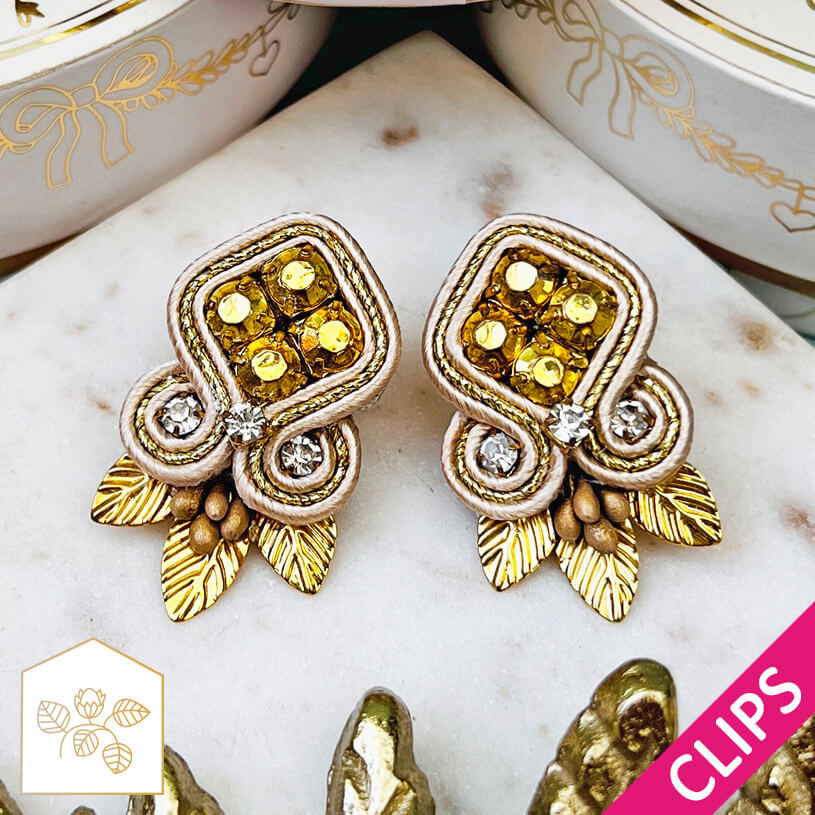 Elegante Soutache-Ohrclips in Gold und Champagner
