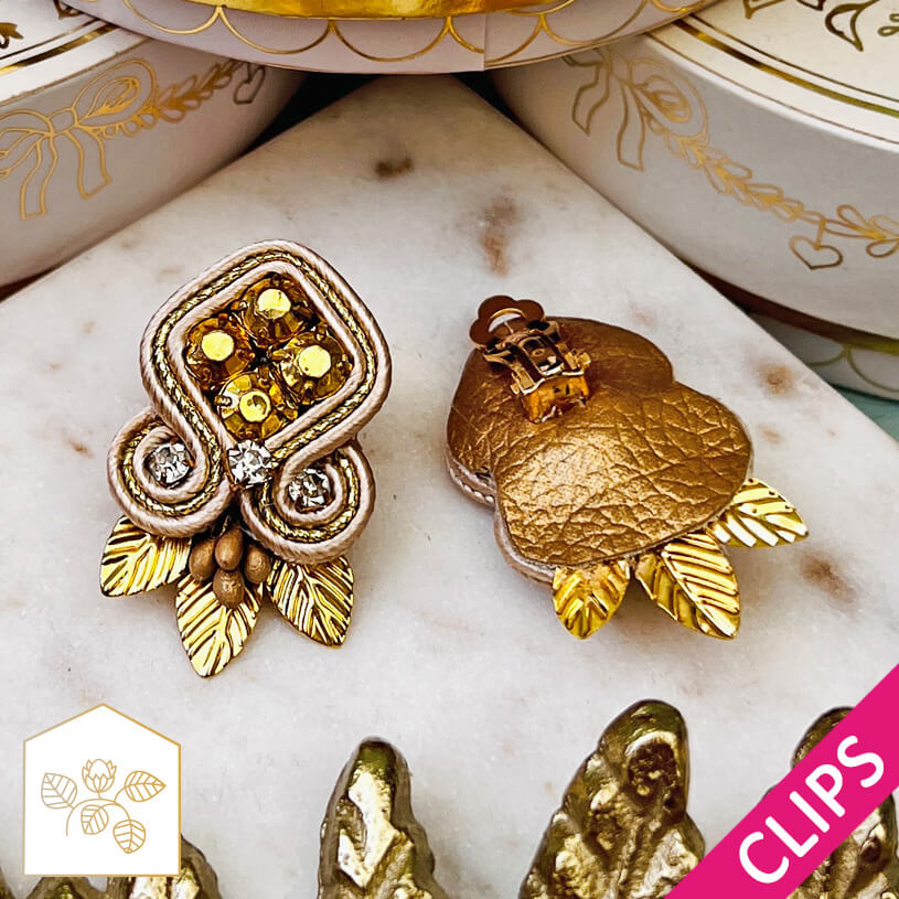 Elegante Soutache-Ohrclips in Gold und Champagner