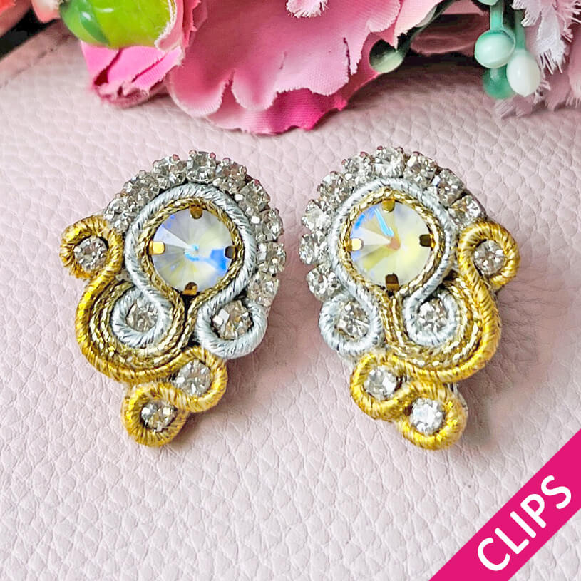 Schöne Soutache-Ohrclips in Champagner