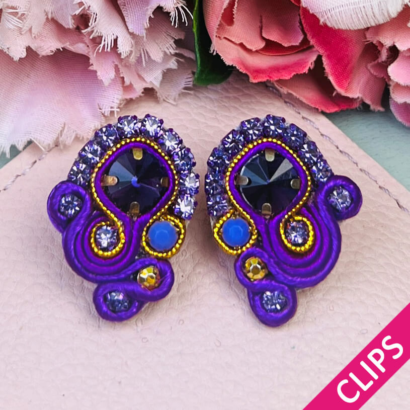 Schöne Soutache-Ohrclips in Violett