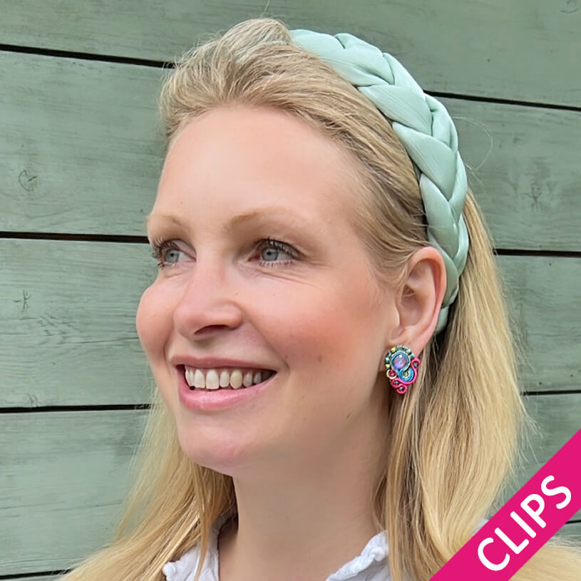 Schöne Soutache-Ohrclips in Pink und Blau
