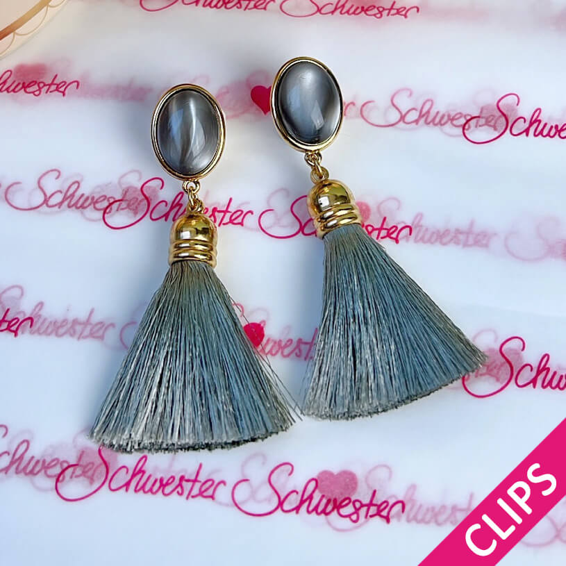 Vergoldete Ohrringe mit grauer Quaste von AmuseToi als Ohrclips