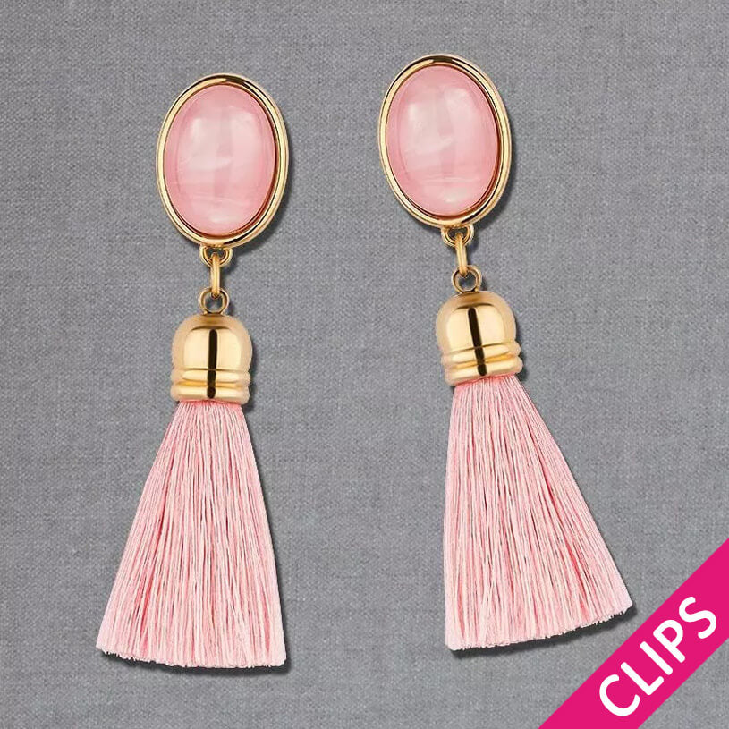 Vergoldete Ohrclips mit Quasten in Hellrosa von AmuseToi