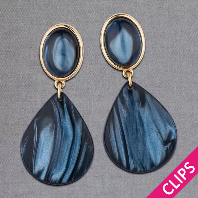 Tropfen-Ohrclips in Dunkelblau von AmuseToi