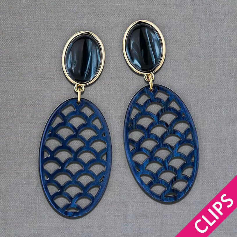 Dunkelblaue Ohrclips mit Oval von AmuseToi