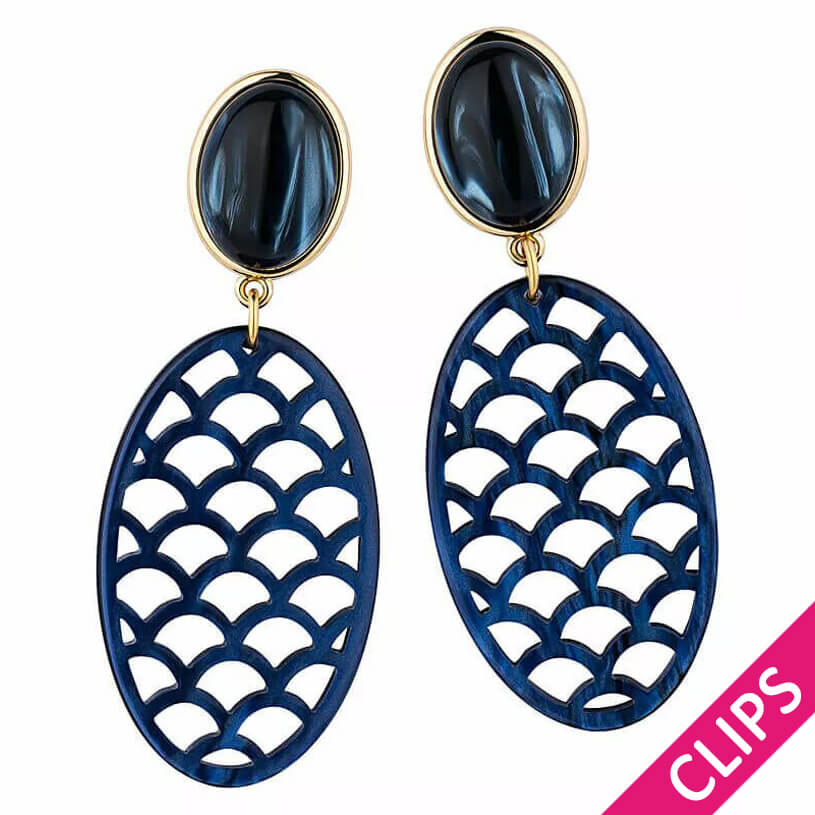 Dunkelblaue Ohrclips mit Oval von AmuseToi