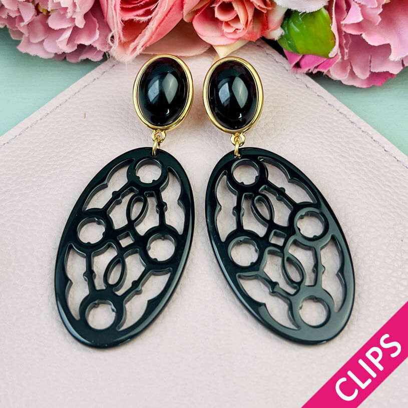 Schwarze Trensen-Ohrclips mit Oval von AmuseToi