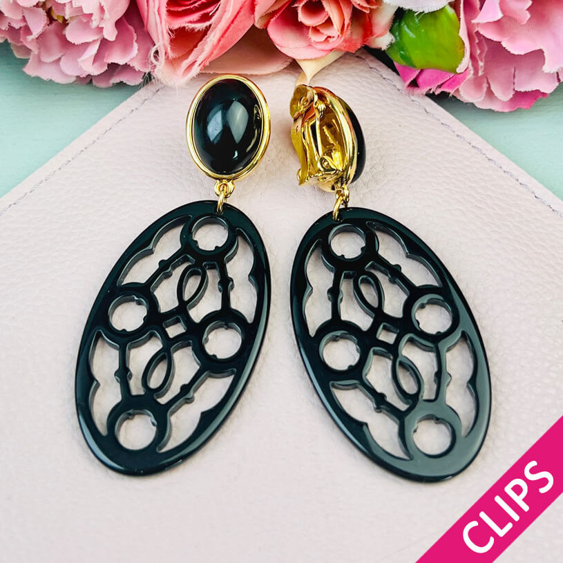 Schwarze Trensen-Ohrclips mit Oval von AmuseToi