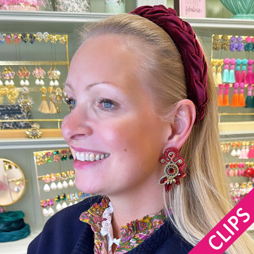 Aufwändige Soutacheohrclips in Rot und Gold