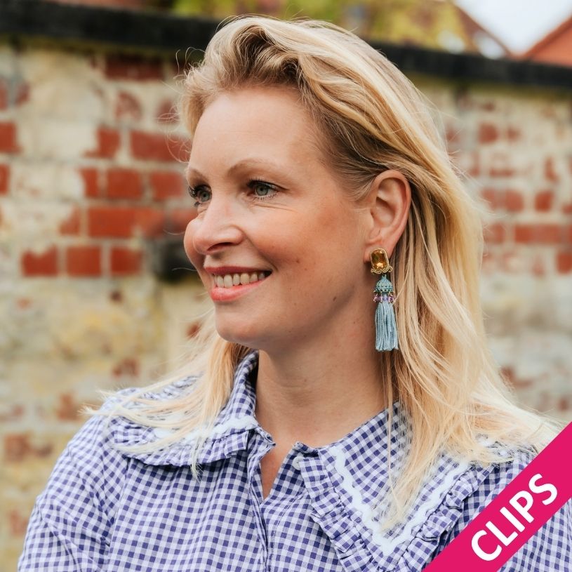 Elegante Soutache-Quastenohrclips in Türkis, Gelb und Violett