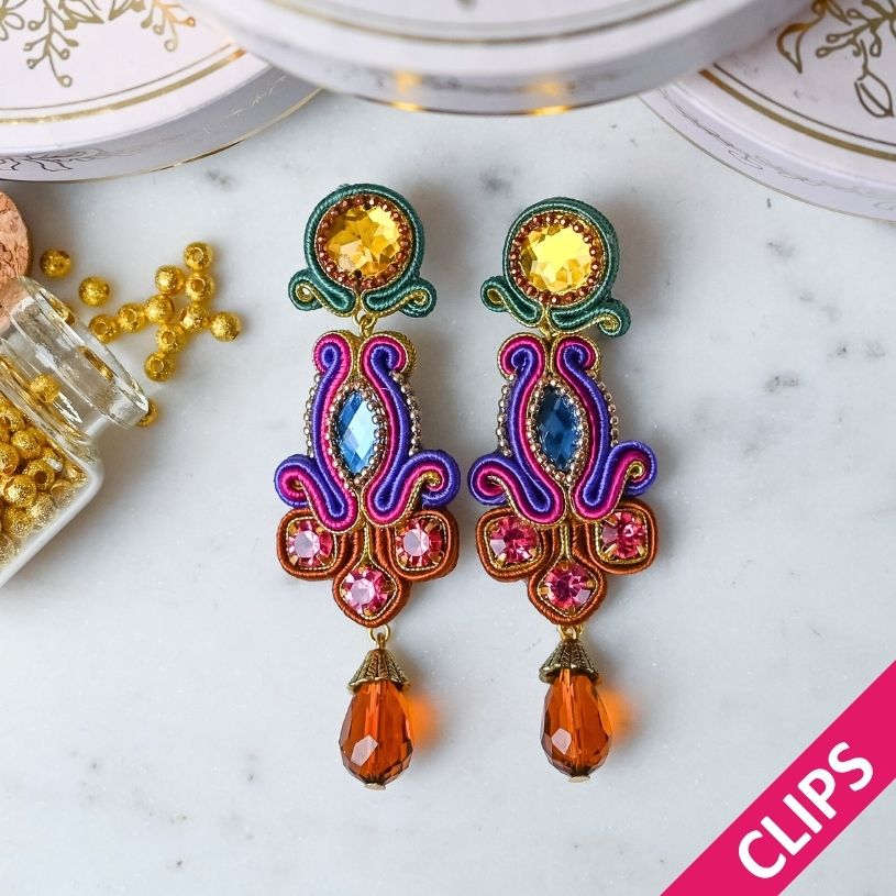 Edle Soutache-Tropfenohrclips in bunten Farben