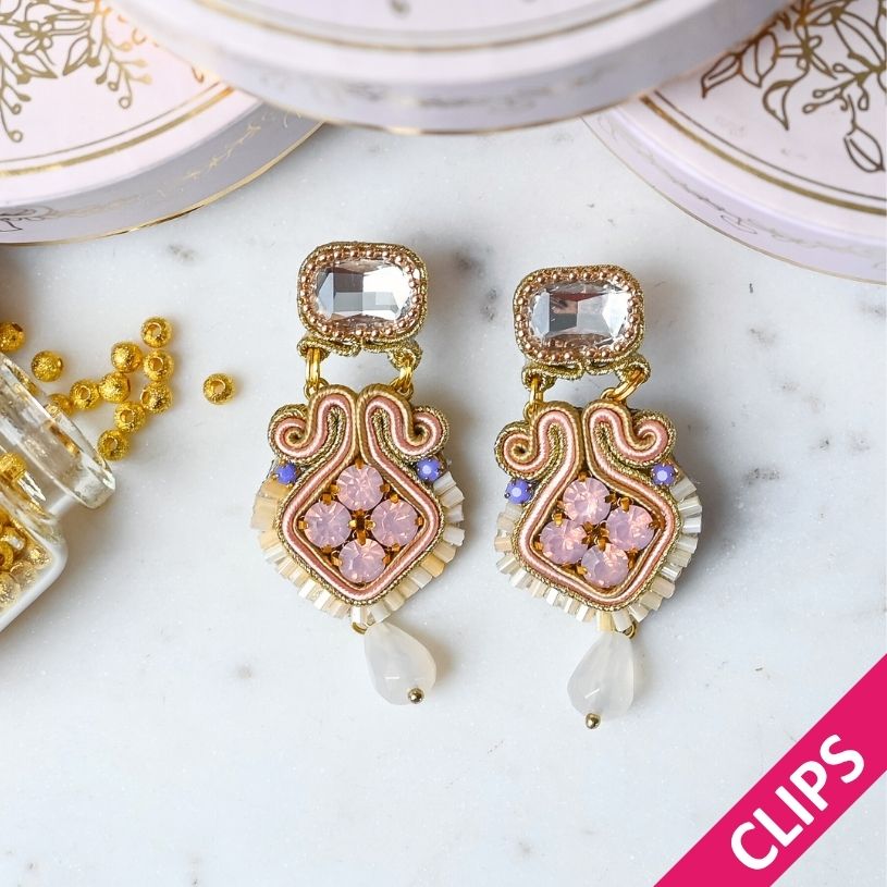 Schlichte Soutache-Ohrclips in Rosa und Champagner