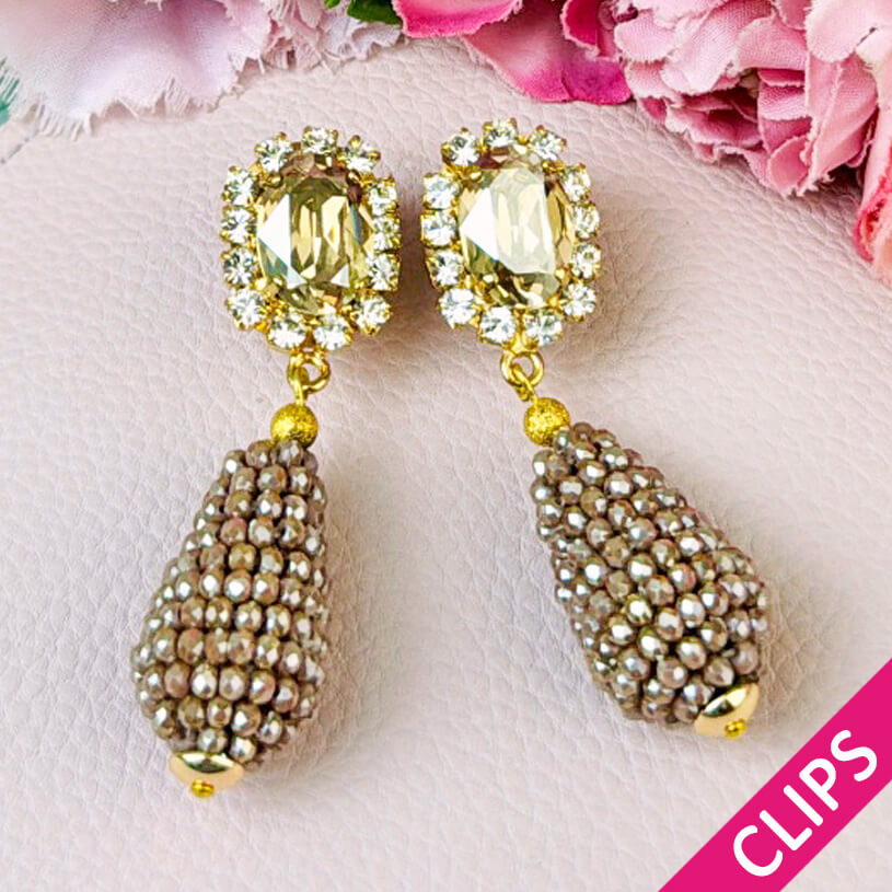 Edel funkelnde Ohrclips in Champagner mit glitzerndem Tropfen