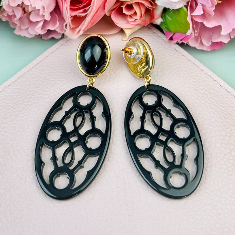 Schwarze Trensen-Ohrringe mit Oval von AmuseToi