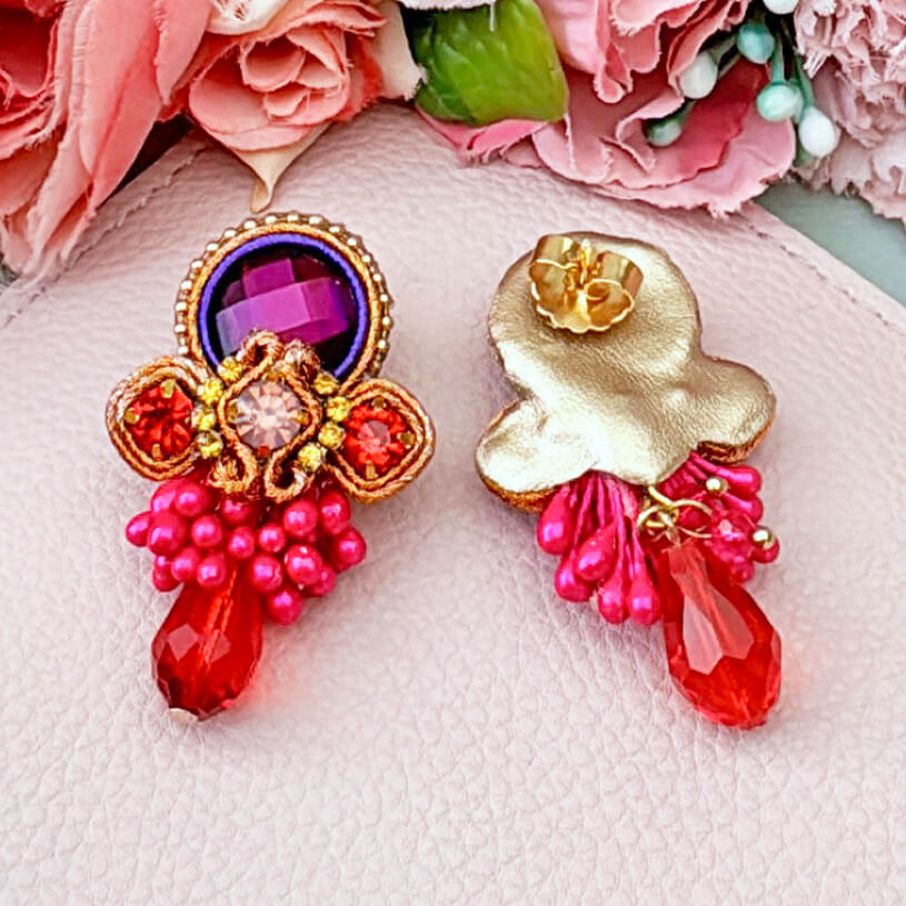 Zeitlose Soutache-Ohrringe in Orange, Pink, Rot und Violett