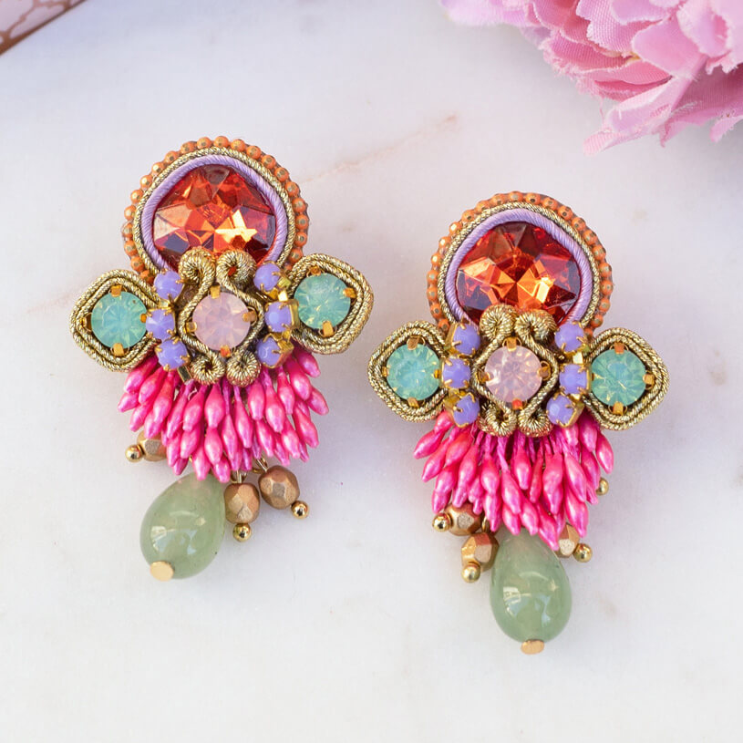 Zeitlose SoutacheOhrringe in Orange, Flieder, Pink und Türkis