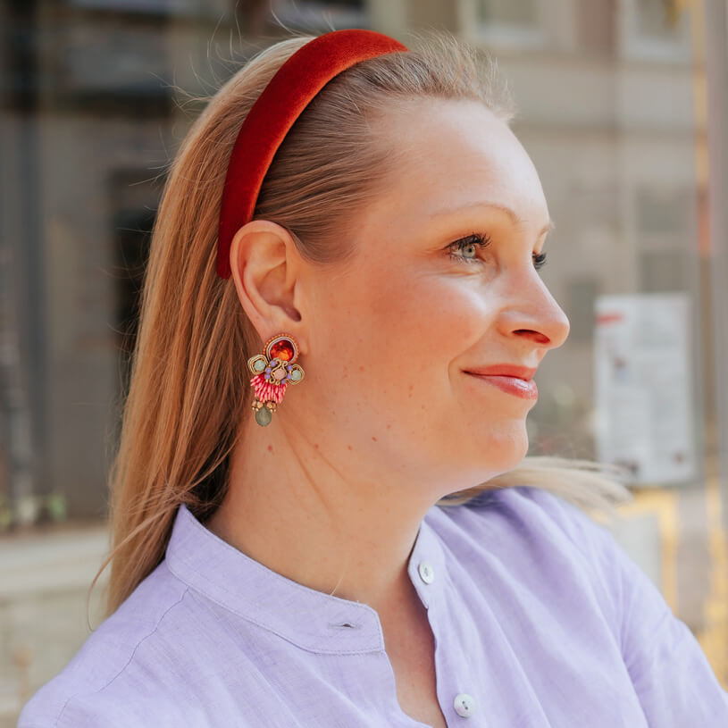 Zeitlose SoutacheOhrringe in Orange, Flieder, Pink und Türkis