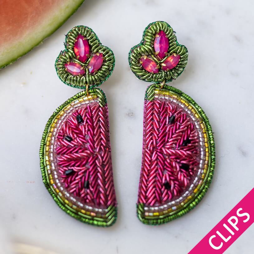 Auffällige Soutacheohrclips als Melone