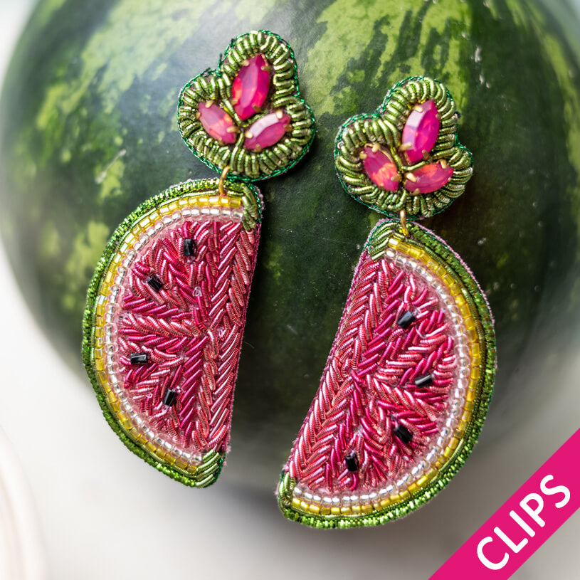 Auffällige Soutacheohrclips als Melone