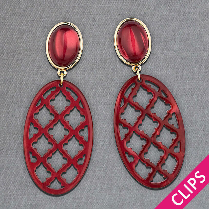 Vergoldete Ohrclips in schimmerndem Dunkelrot mit schönem Oval im Marrakesch-Stil von AmuseToi