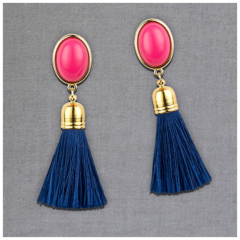 Quasten Ohrringe als Ohrstecker in Pink mit dunkelblauer Quaste von AmuseToi