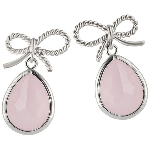 Silberner Schleifchenstecker mit kleinem facettiertem Tropfen in Zartrosa von Janne von der Heide