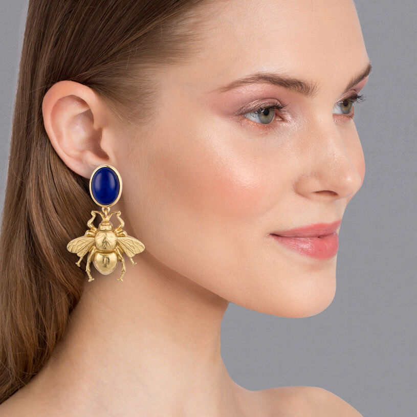 Dunkelblauer Ohrstecker mit vergoldeter Hummel von AmuseToi