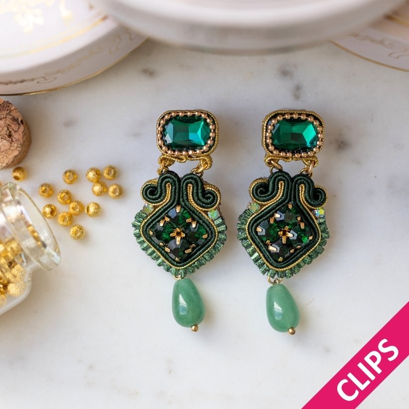 Vorbestellbar - Schlichte Soutache-Ohrclips in Dunkelgrün