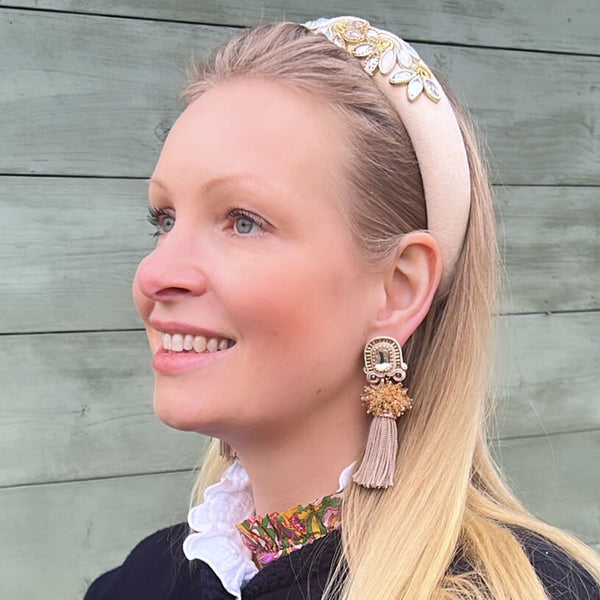 Auffällige Soutache-QuastenOhrringe in Beige und Champagner