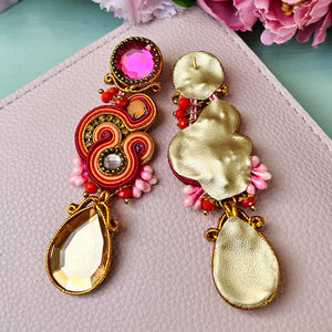 Soutache Ohrstecker in Pink und Champagner