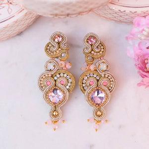 Elegante Soutache-Ohrringe in Champagner, Gold und Rosa