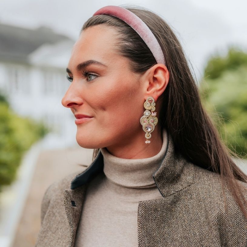 Elegante Soutache-Ohrringe in Champagner, Gold und Rosa