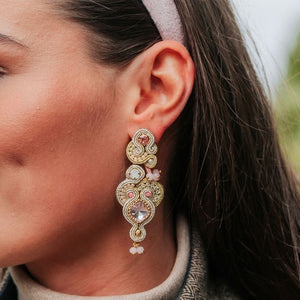 Elegante Soutache-Ohrringe in Champagner, Gold und Rosa