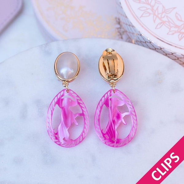 Dackel-Ohrclips in Perlmuttfarben und Pink von AmuseToi