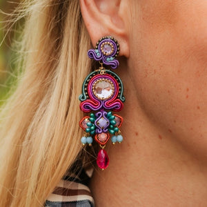 Vorbestellbar - Farbenfrohe Soutache-Ohrringe in Pink, Grün, Blau und Violett