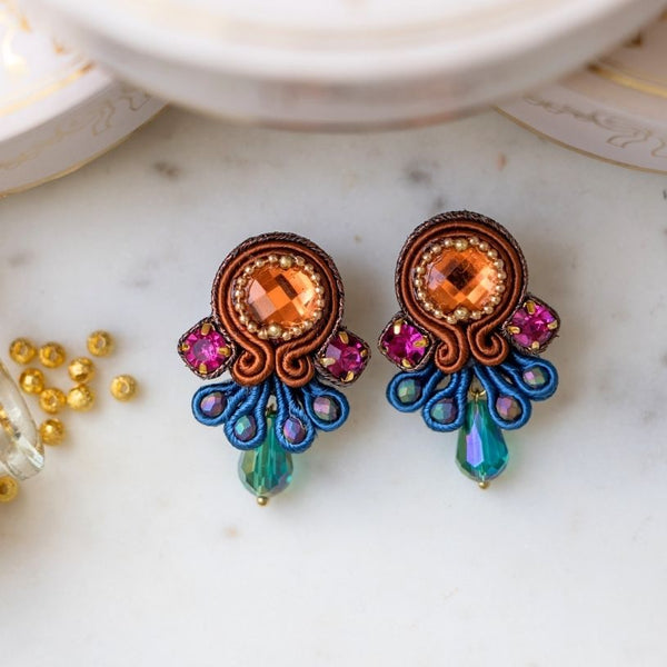 Vorbestellbar - Farbenfrohe Statement-Ohrringe in Orange, Blau und Pink