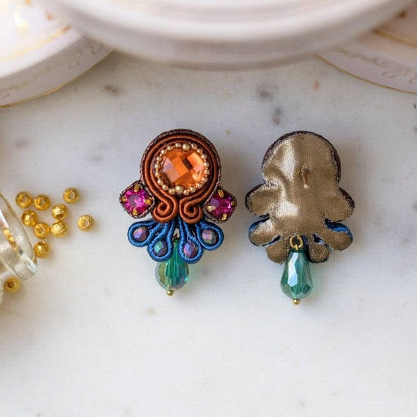 Vorbestellbar - Farbenfrohe Statement-Ohrringe in Orange, Blau und Pink