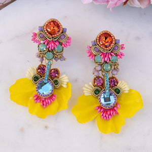 Gelbe Blüten-SoutacheOhrringe in Orange, Flieder, Pink und Türkis