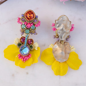 Gelbe Blüten-SoutacheOhrringe in Orange, Flieder, Pink und Türkis